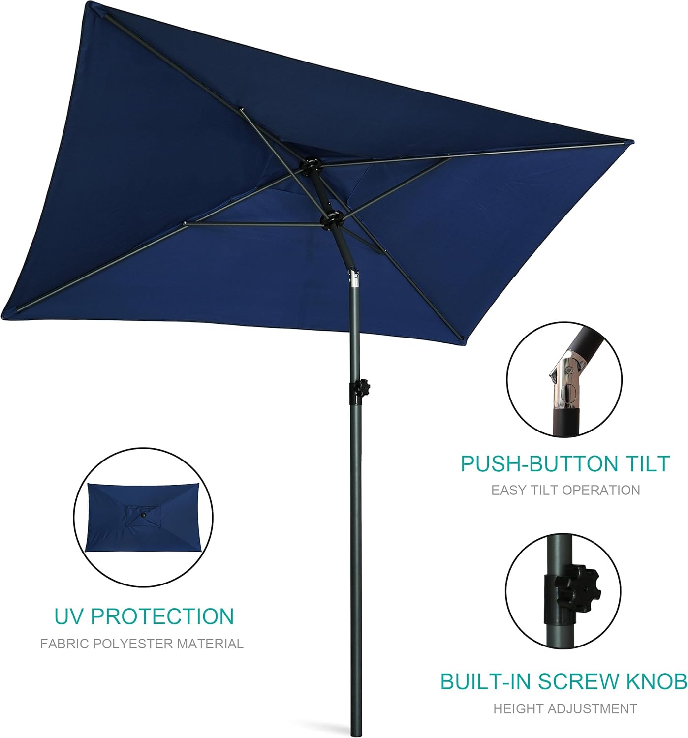 AMMSUN  6.6 x 4.3ft Rectangular Patio table Umbrella,Navy Blue