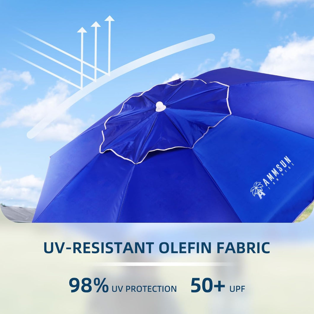 A blue AMMSUN 6.5ft portable umbrella, deer stand umbrella, featuring UV resistant olefin fabric