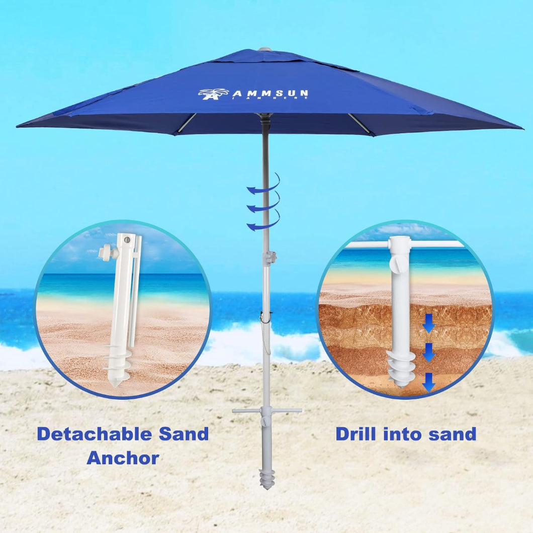 AMMSUN 8ft blue heavy duty commercial grade sturdy umbrella for beach with sand anchor for sand