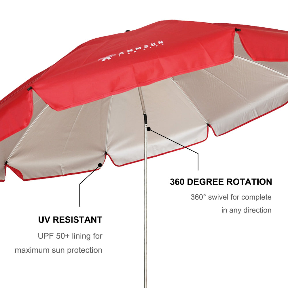 AMMSUN 360-degree 52 inches big umbrella for chair with universal clamp, uv resistant, red