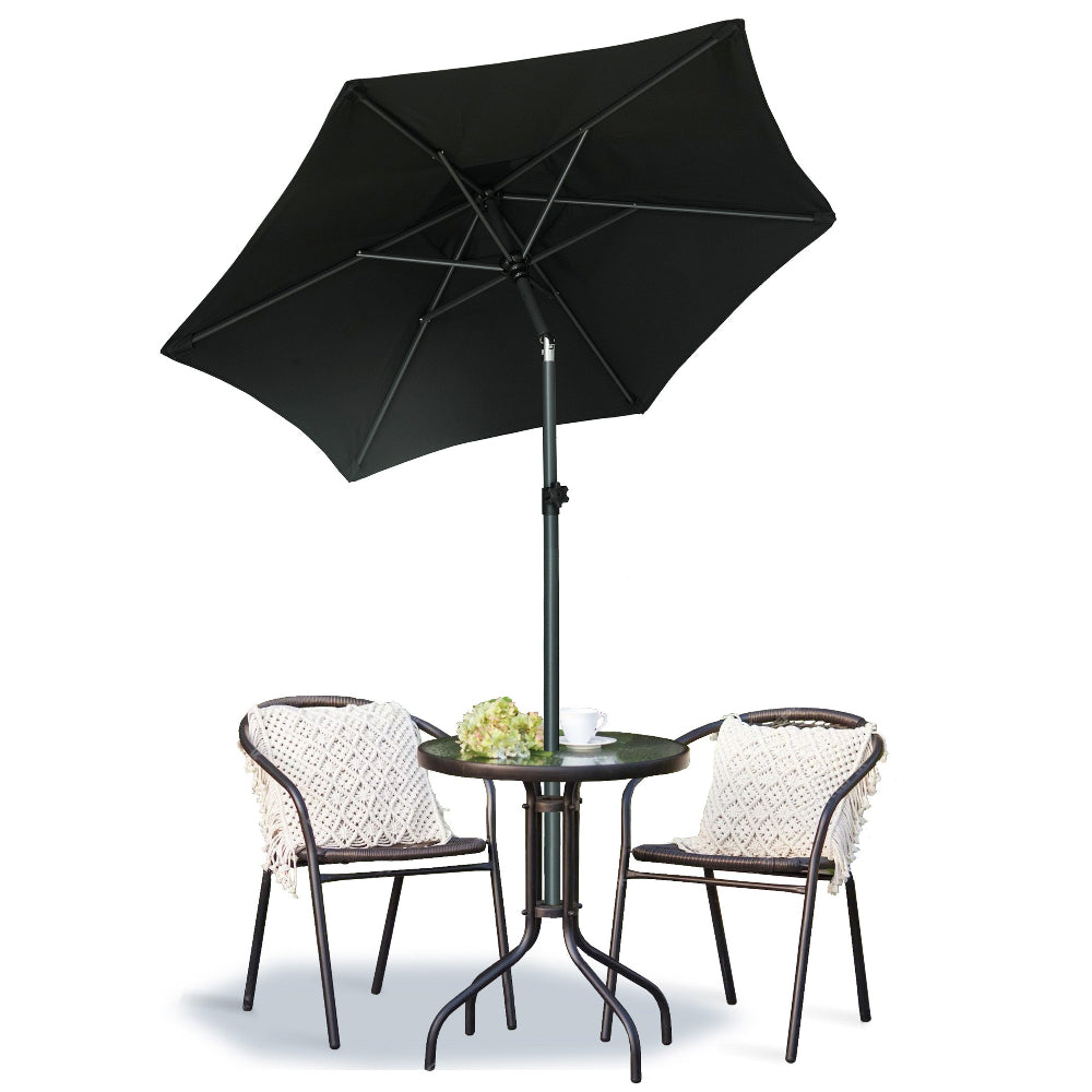 AMMSUN 6ft black patio umbrellas & shade clearance outdoor patio umbrella tilted in 30° is providing shade at the table