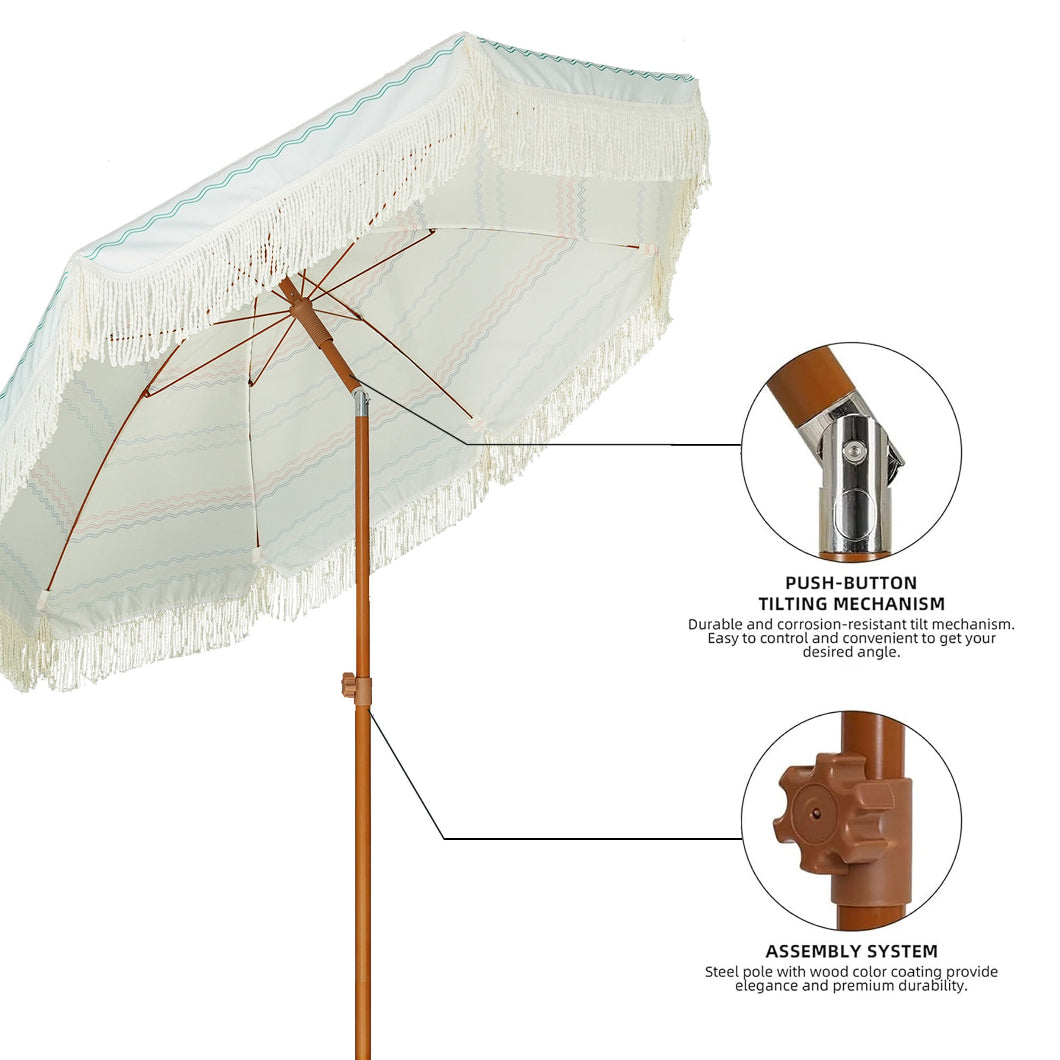 AMMSUN 7ft Seafoam fringe umbrella outdoor patio with tassel umbrella has tilt and a knob for height adjustment