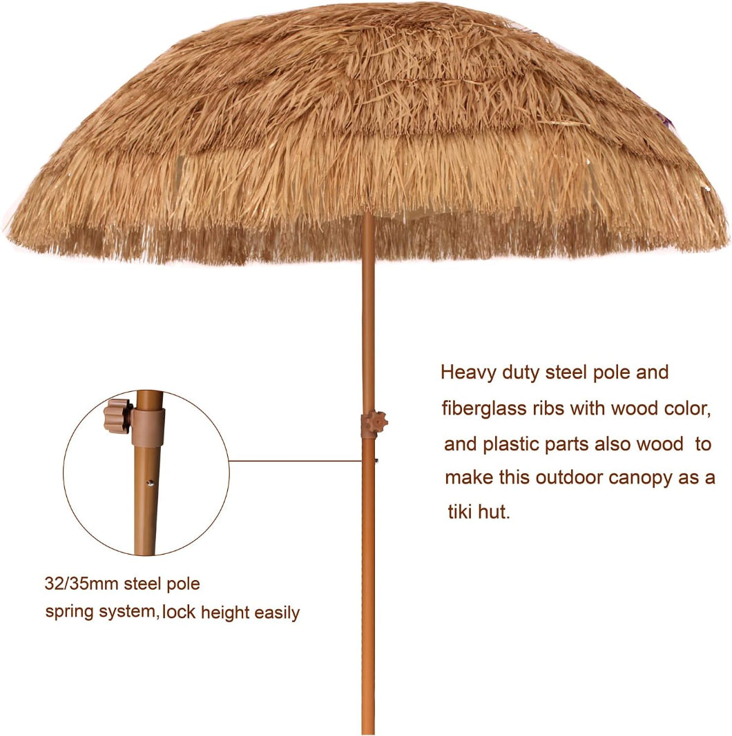 AMMSUN 7.5ft hula thatched tiki outdoor umbrella for beach & patio hawaiian style