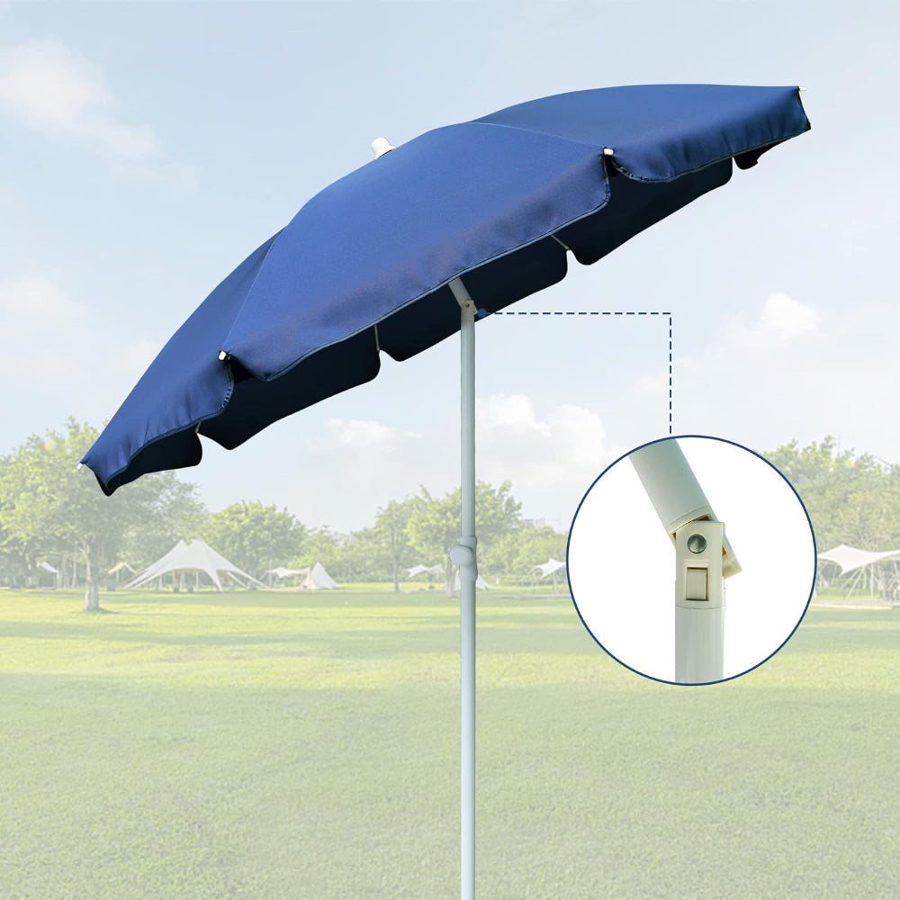 AMMSUN 6FT blue collapsible beach umbrella for picnic umbrella outdoor has a push tilt button up to 30°
