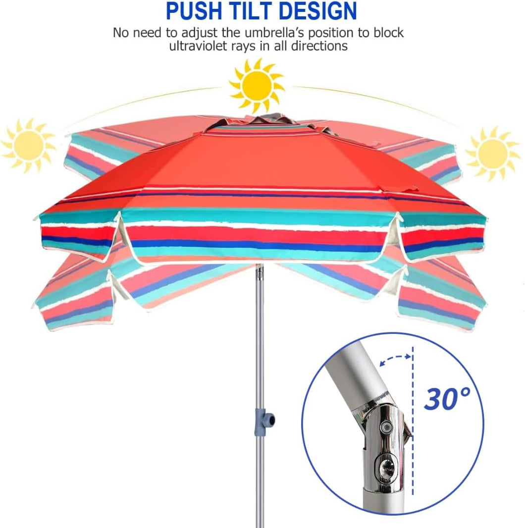 AMMSUN 7ft vibrant Red Solstice parasol umbrella for sun with sand anchor featuring the push tilt