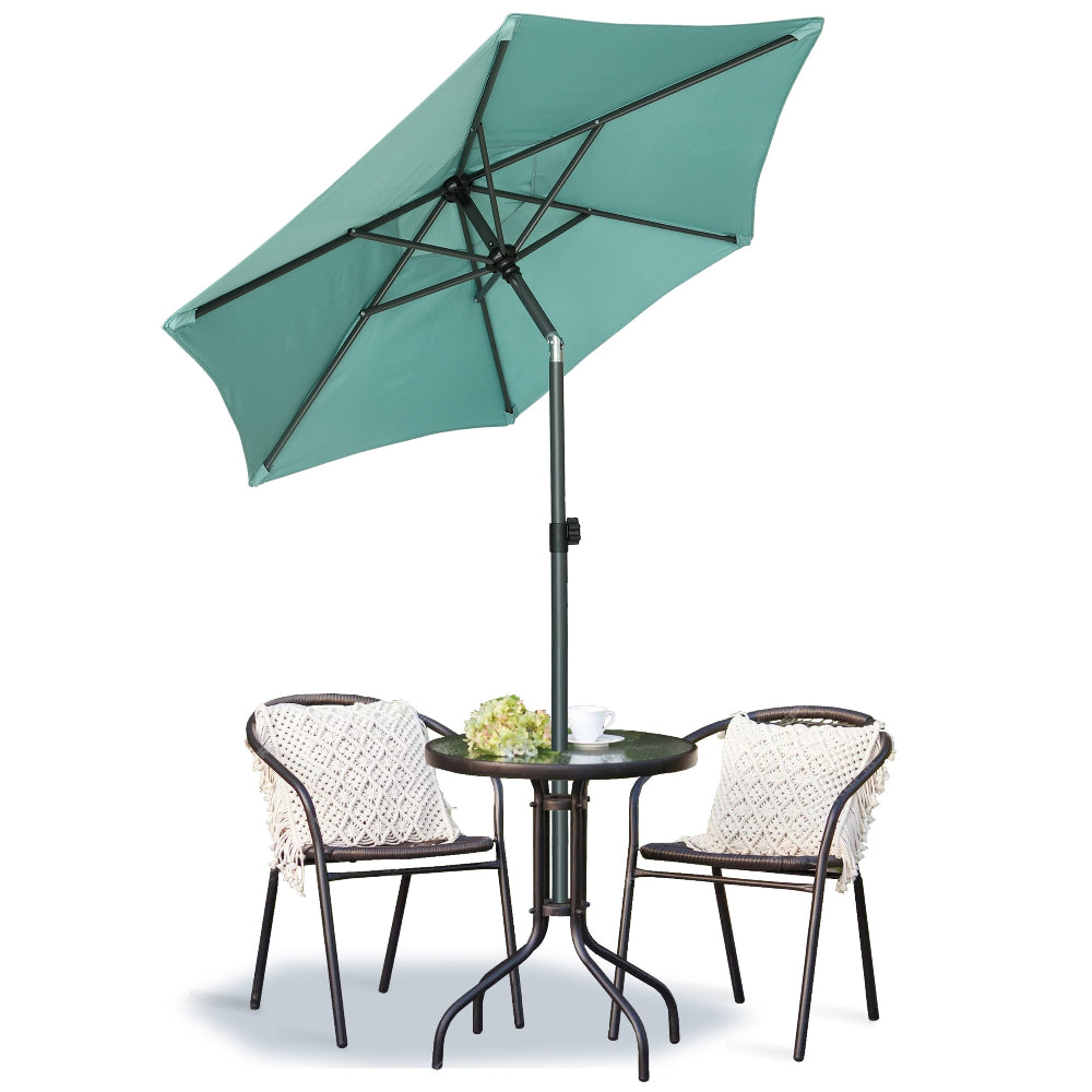 A patio table with chairs and a large AMMSUN 6ft green outside umbrella for large patio umbrella providing shade