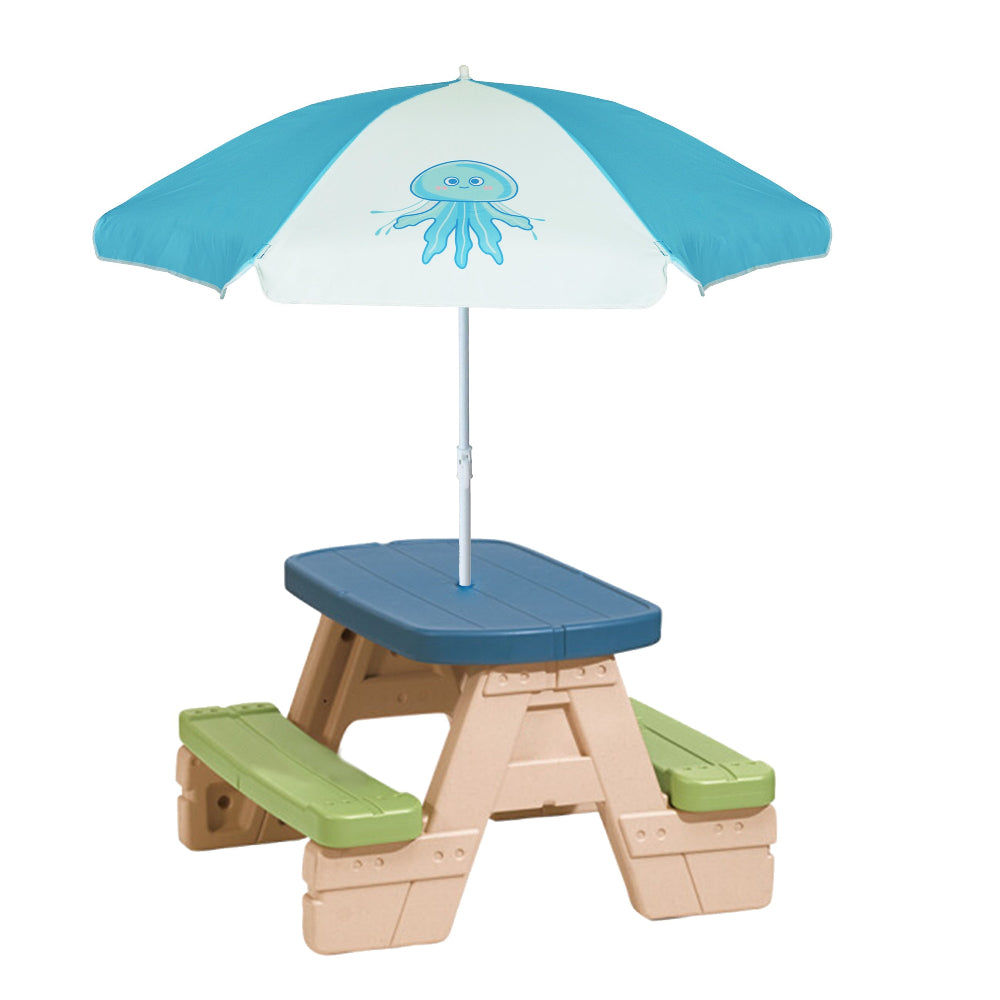 AMMSUN 5ft kids picnic table umbrella, Jellyfish Blue umbrella for kids with water table