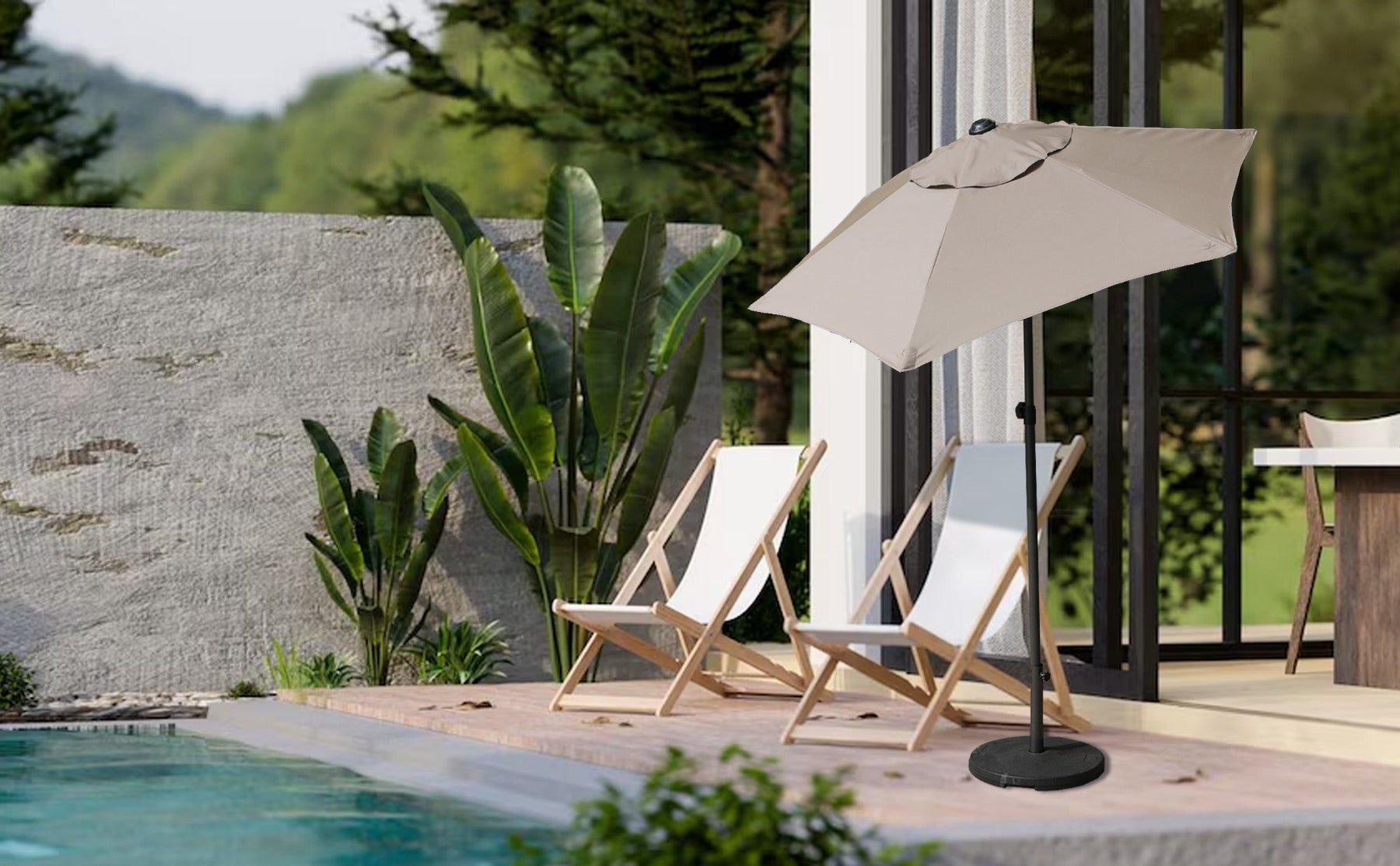 AMMSUN 6ft beige best choice patio umbrella on the pool