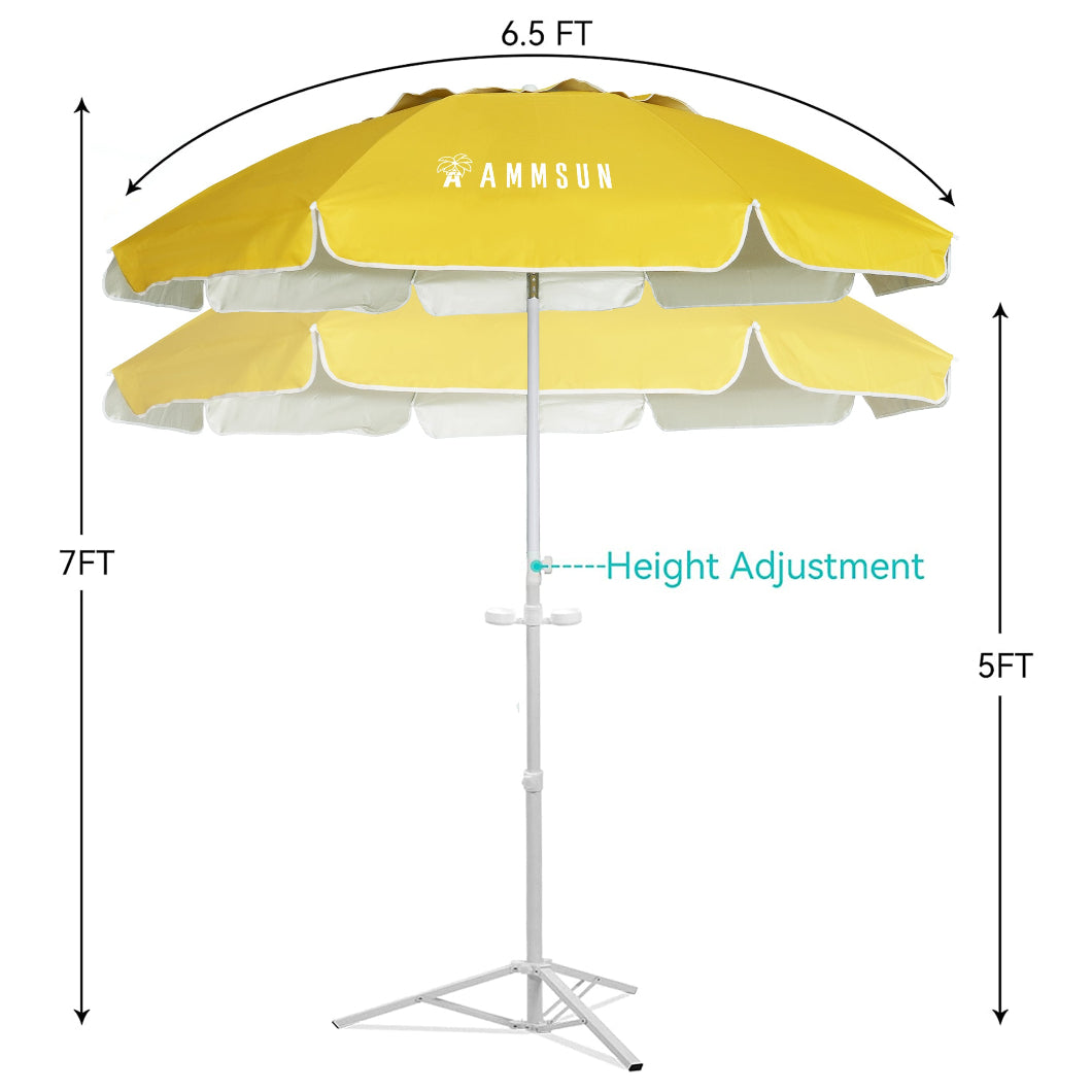 AMMSUN yellow 6.5ft portable sun shades umbrella, featuring height adjustment, from 5ft to 7ft high