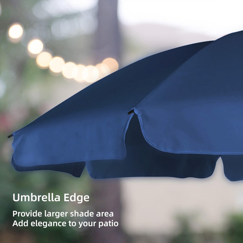 The edge of AMMSUN 6.5ft navy blue outdoor umbrella with base for patio table with umbrella