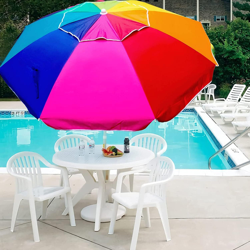 AMMSUN 6.5ft rainbow in pool umbrellas for inground pool umbrella outdoor patio rests on a table beside pool