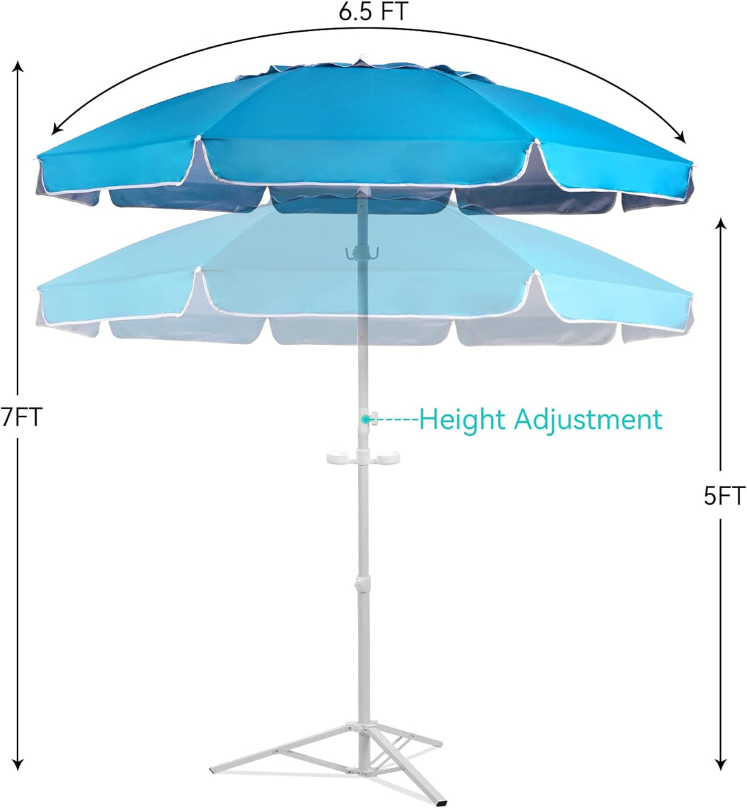 AMMSUN 6.5ft Sky Blue Portable Sports Umbrella with Stand for patio umbrellas & shade, with height adjustment, from 5ft to 7ft