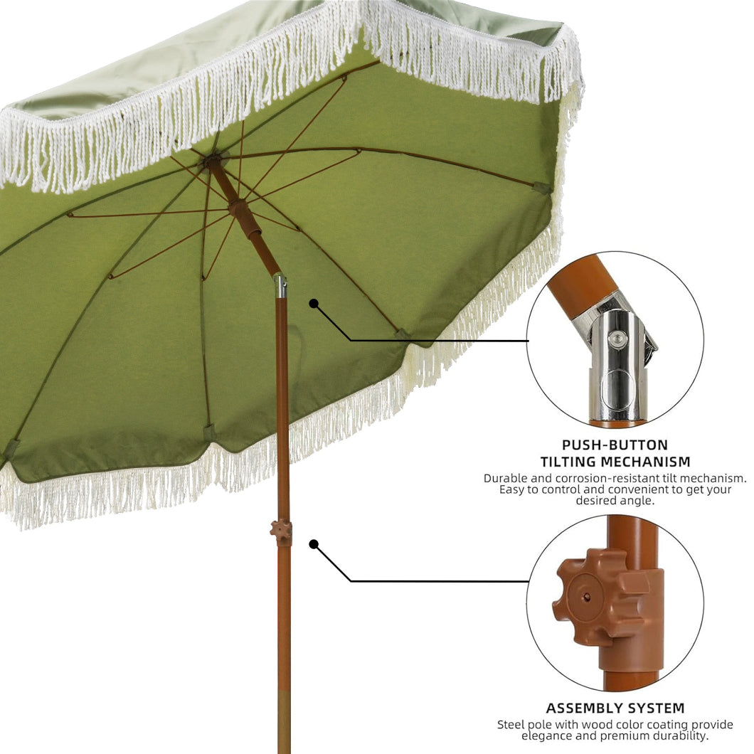 AMMSUN 7ft green fringe sunbrella patio umbrellas with tassel sunbrella umbrella has tilt and height adjustment knob