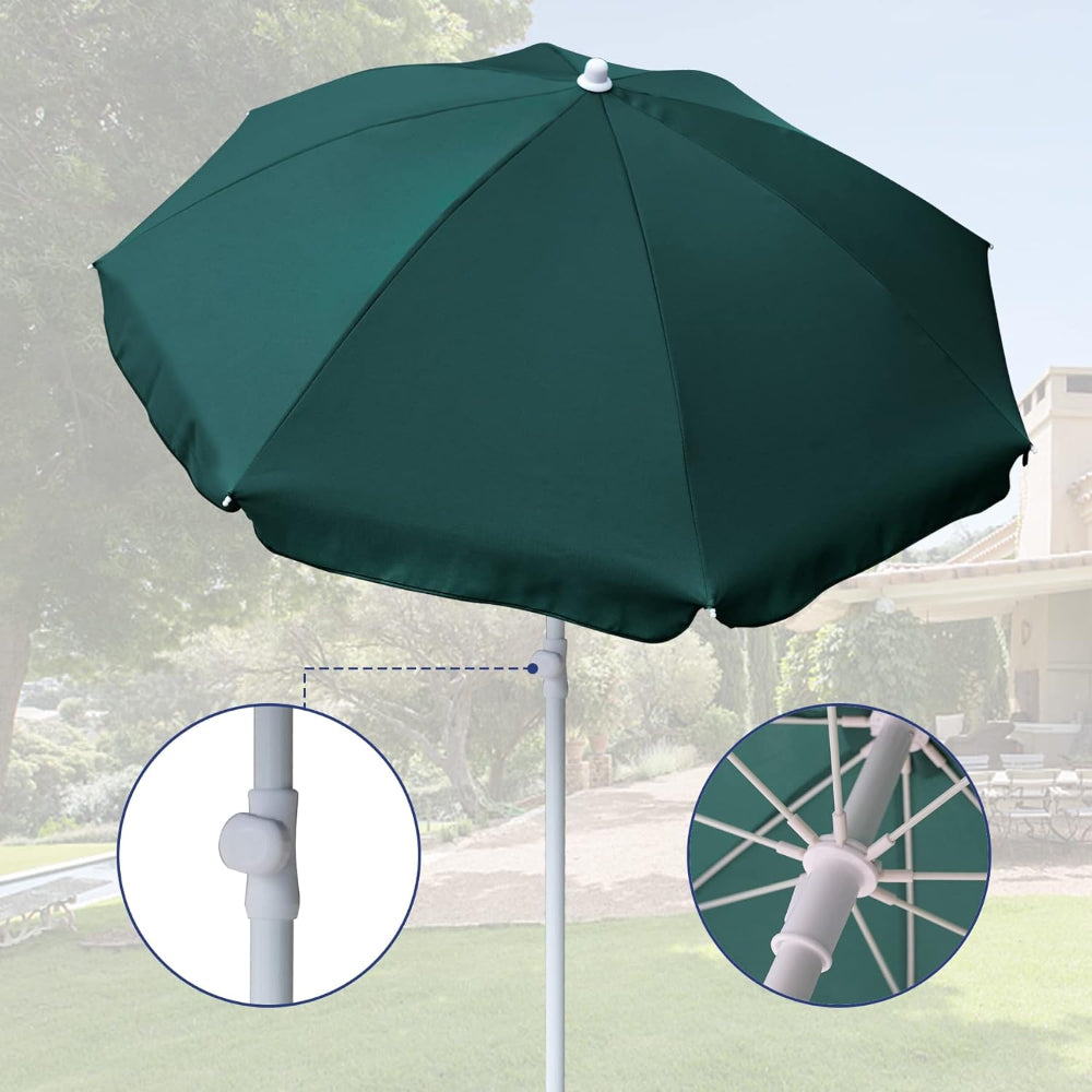 AMMSUN 6FT green heavy duty outdoor umbrella has 8 strong ribs and a height adjustment knob