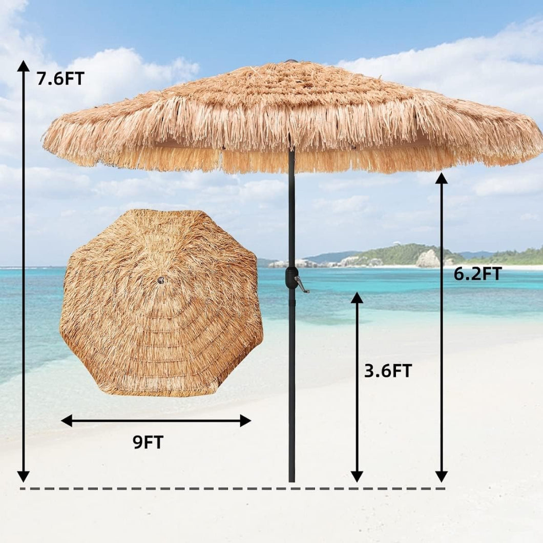 AMMSUN 9ft Hula Thatched Tiki umbrella outdoor patio for beach is in 9ft width and up to 7.6ftH