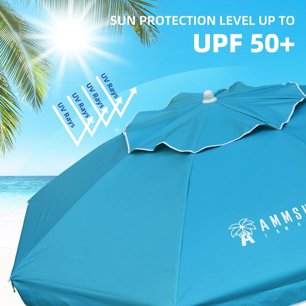 AMMSUN 6.5ft Outdoor Umbrella Sky Blue portable beach umbrella for travel has sun protection level up to UPF50+