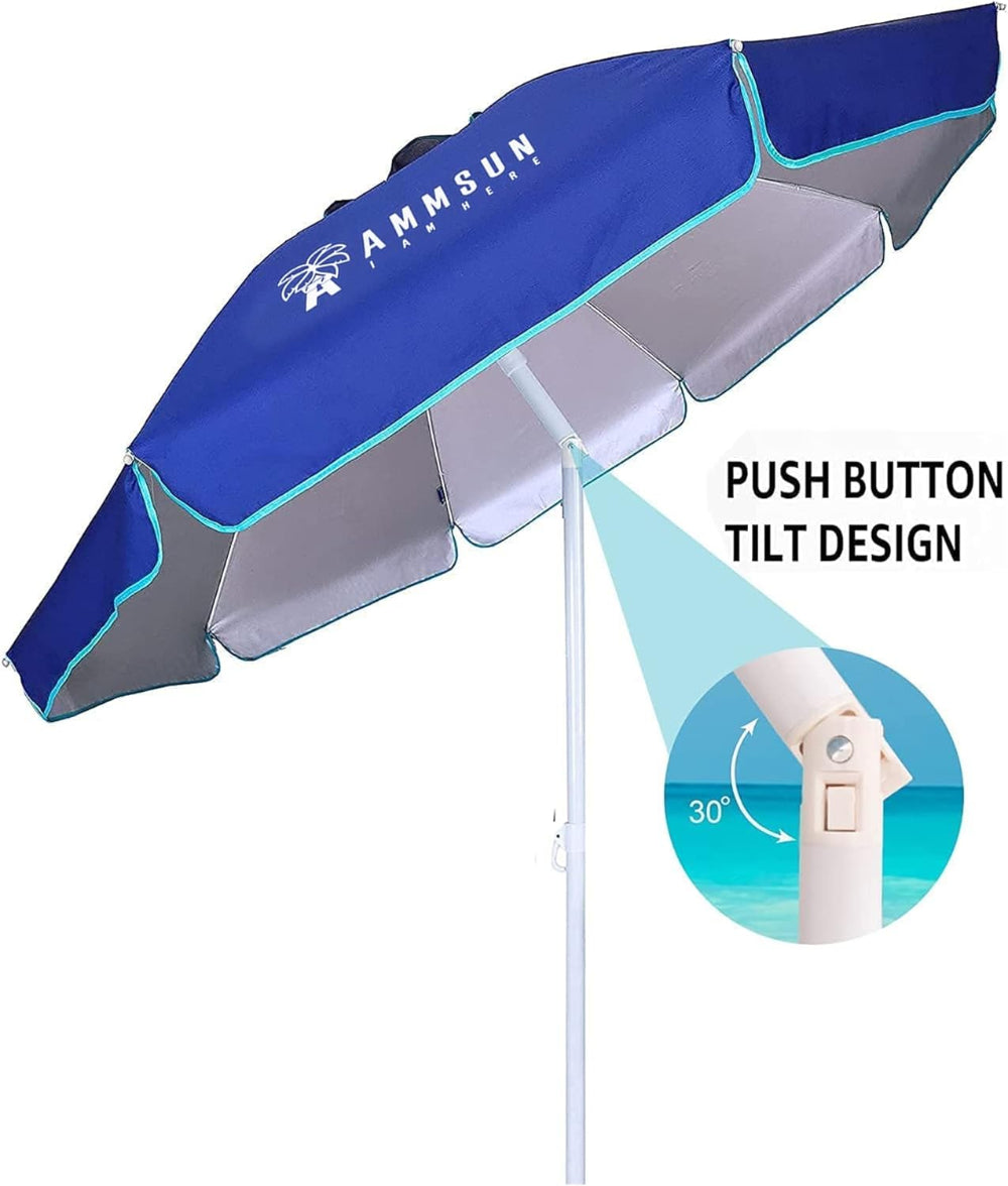 AMMSUN 6.5ft blue cheap beach umbrella for patio lawn umbrella with push button tilt design