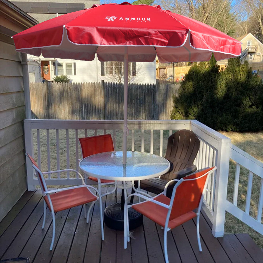 AMMSUN 6.5FT red beach umbrella with table for backyard porch patio umbrellas & shade rests on a table