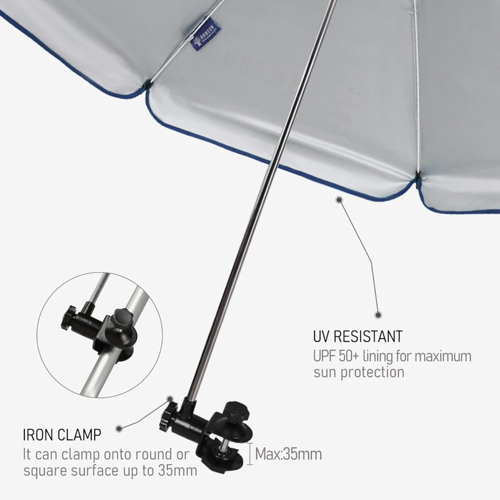 Navy Blue AMMSUN 43 inches uv umbrella for chair with iron Clamp on surface up to 35mm