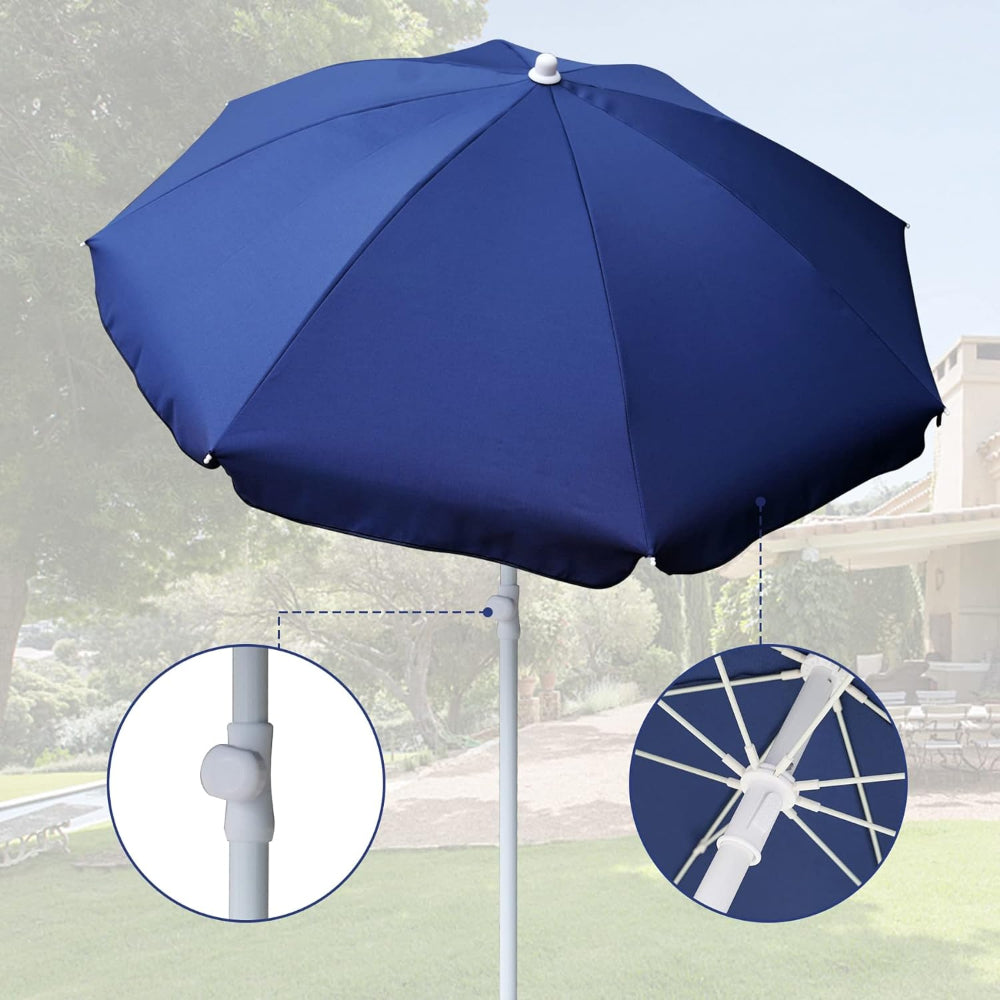 AMMSUN 6FT blue beach umbrellas for sand heavy duty wind portable has strong ribs and height ajust knob