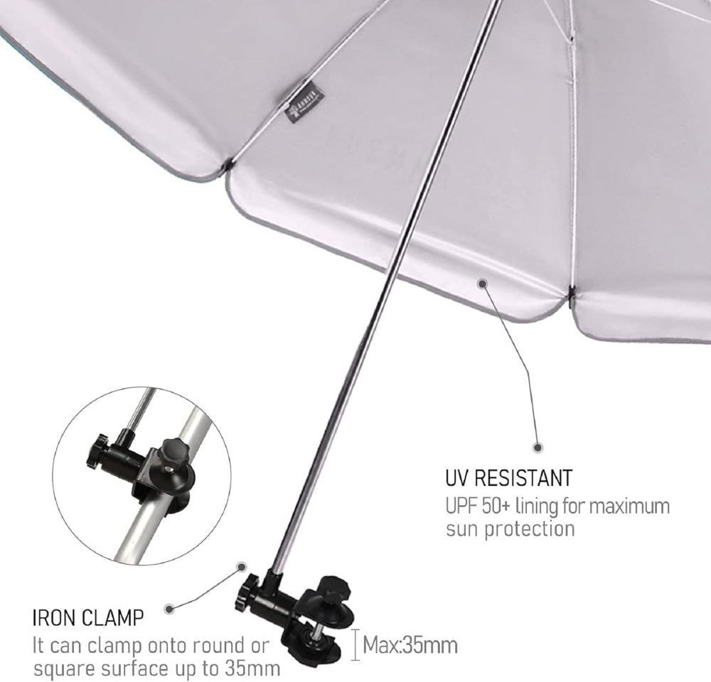 uv protection AMMSUN 43 inches grey chair umbrella with patent iron Clamp on round or square surface up to 35mm