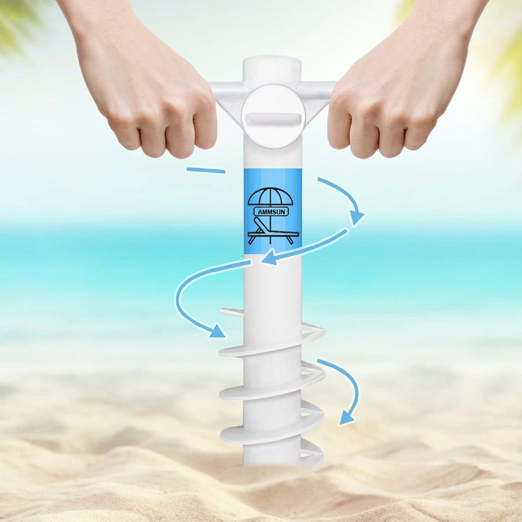 When using AMMSUN beach umbrella anchor for sand, hold the top handle with both hands and screw anchor