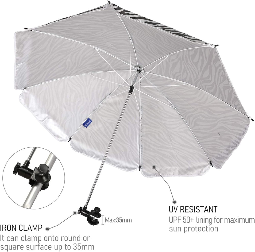 uv 50+ AMMSUN Zebra 43 inches Chair shade umbrella portable with iron clamp onto round and square surface