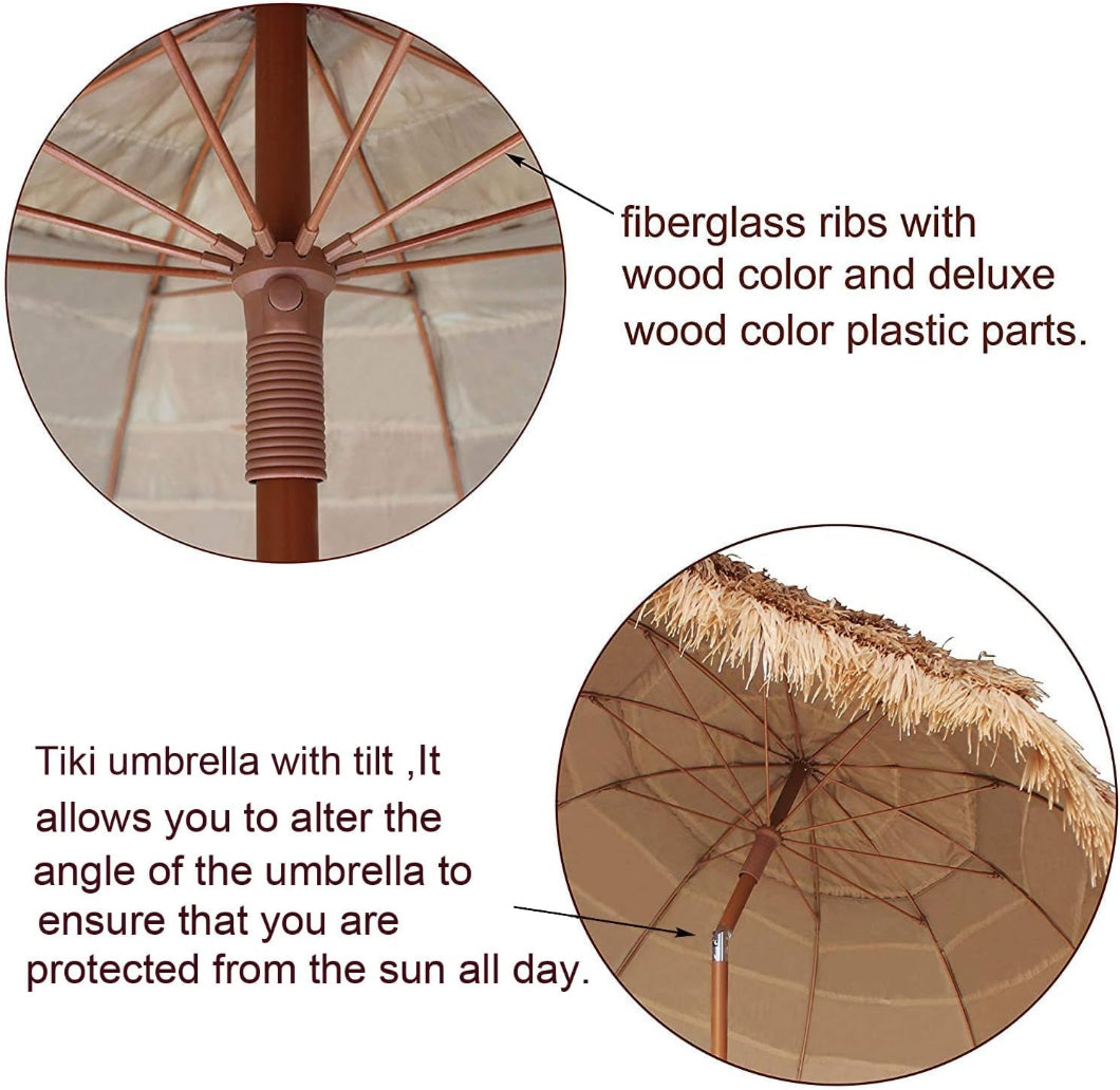 AMMSUN 7.5ft hula thatched tiki hawaiian style patio shades for outside umbrella has stong ribs and tilt