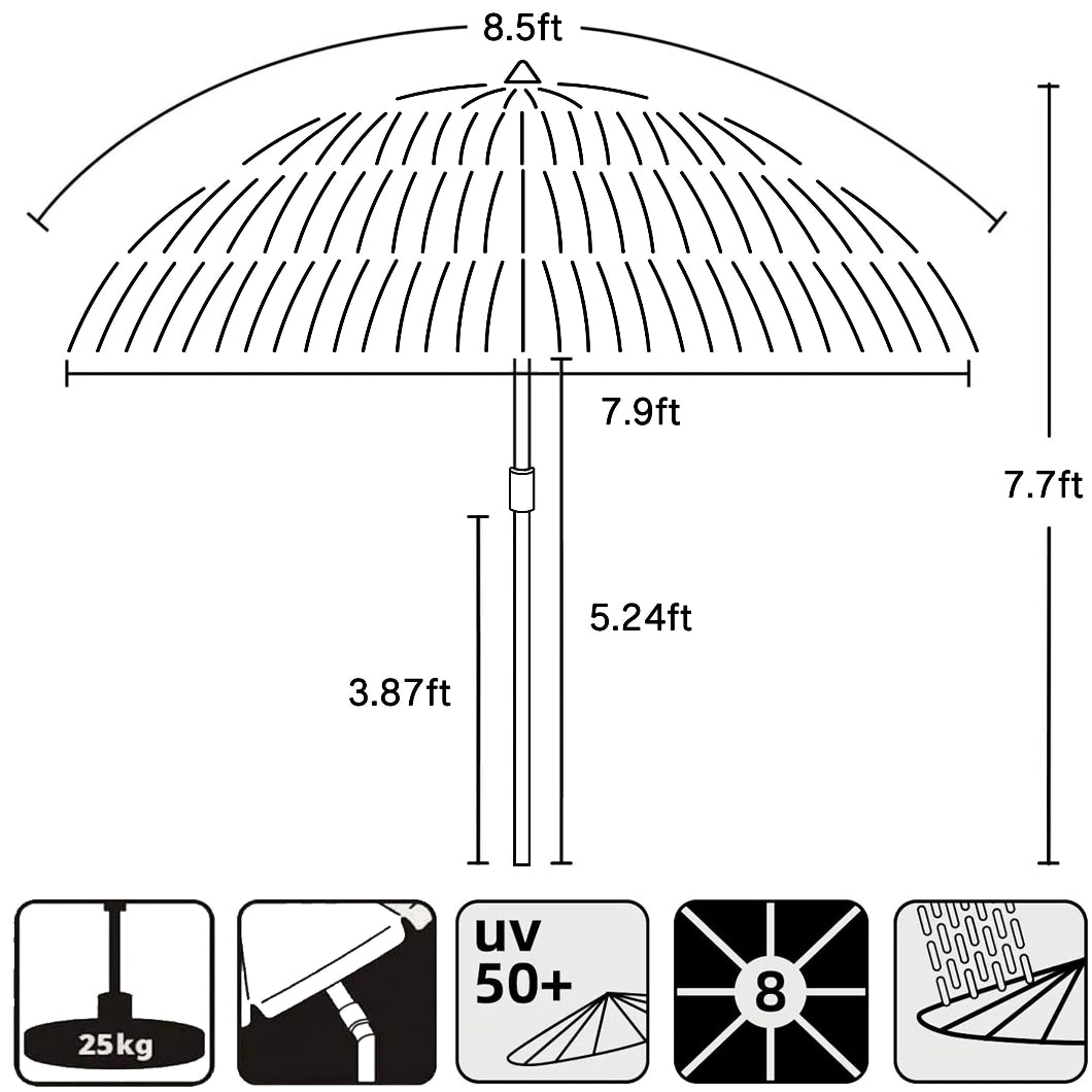 AMMSUN 8.5ft tiki umbrella outdoor patio with tilt made of uv 50+, waterproof and 8 fiberglass ribs, up to 7.7ft H