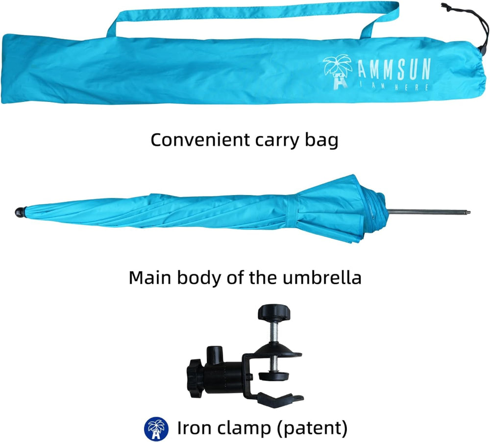 AMMSUN 2 PCS Sky Blue 52 inches golf cart umbrellas for chair with patent clamps and carry bags