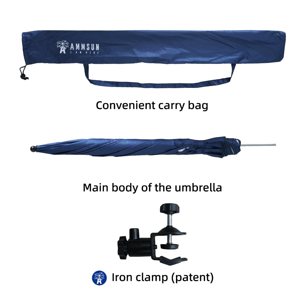 AMMSUN navy blue 52 inches sportbrella xl chair umbrella with patent universal clamp and carry bag