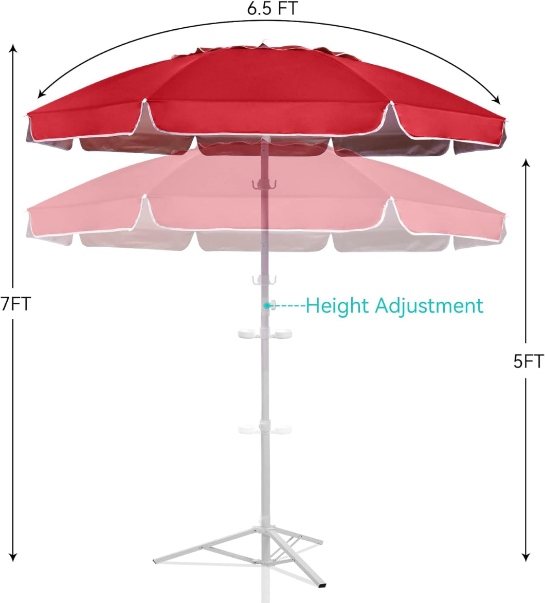 AMMSUN 6.5FT portable umbrella with stand for sun umbrella, featuring height adjustment, from 5ft to 7ft