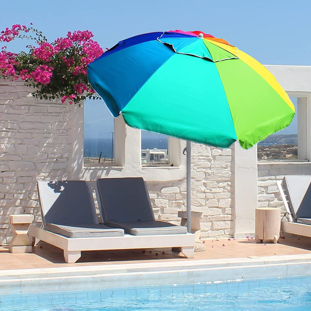 AMMSUN 6.5ft rainbow beach umbrella shade umbrella portable umbrella providing shade for two chairs on pool