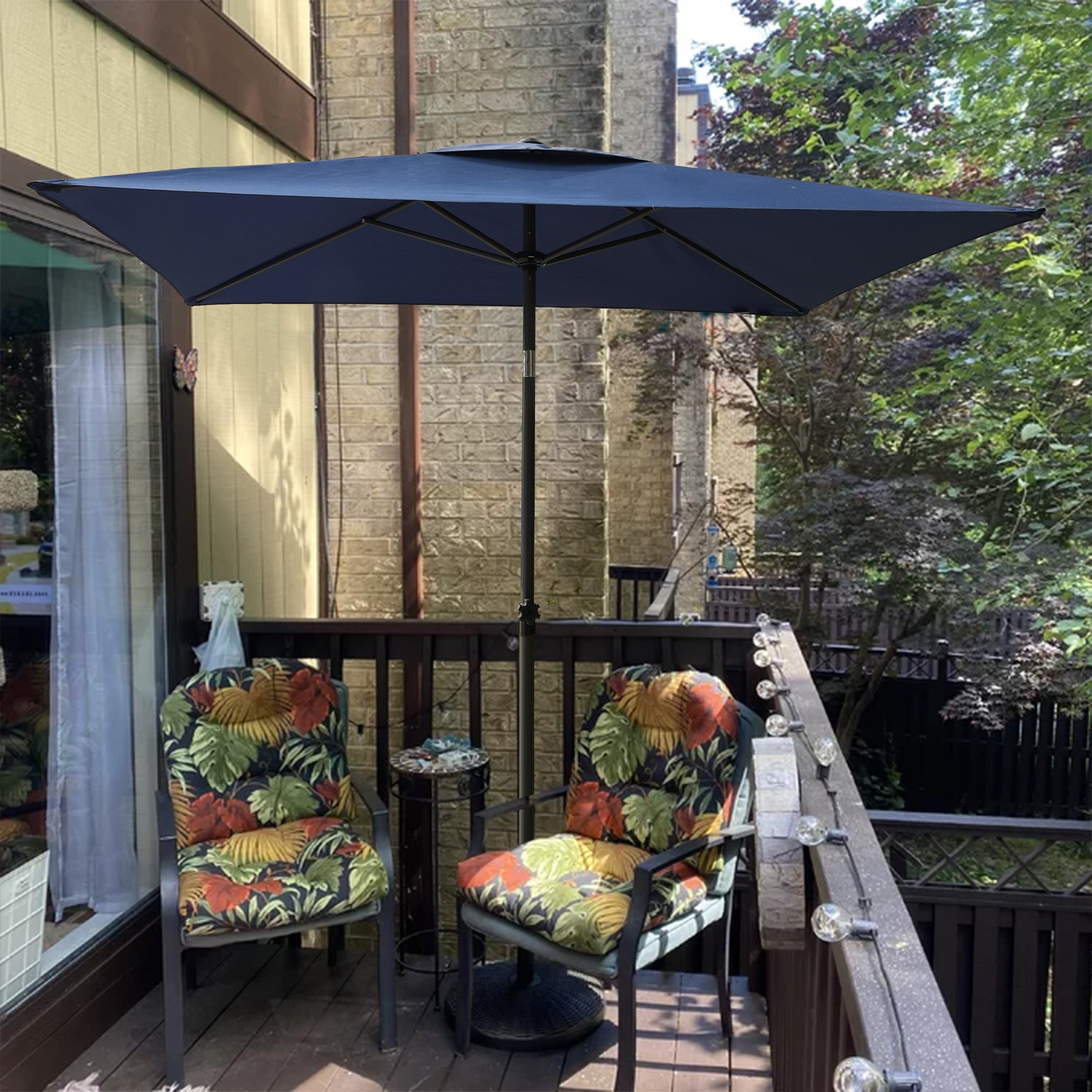 AMMSUN  6.6 x 4.3ft Rectangular Patio table Umbrella,Navy Blue on balcony