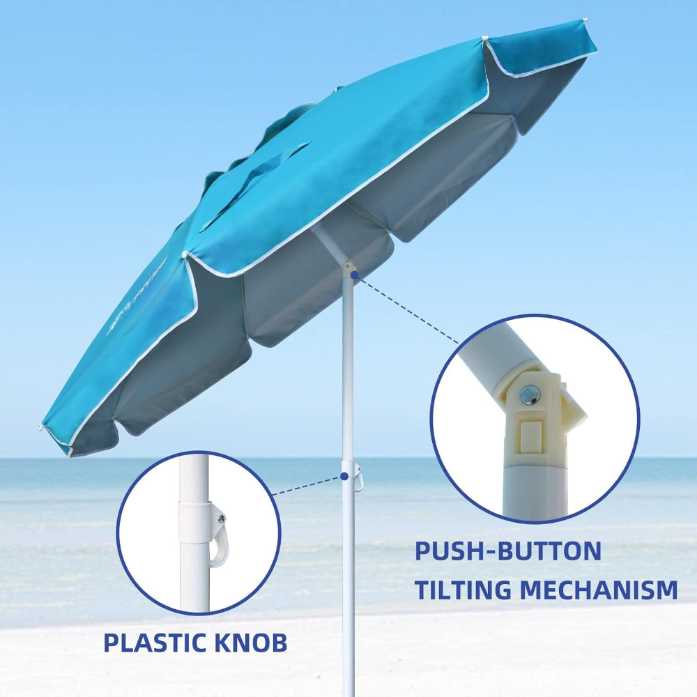 AMMSUN 6.5ft sky blue travel beach umbrella outdoor patio with tilt and plastic knob for height adjustment