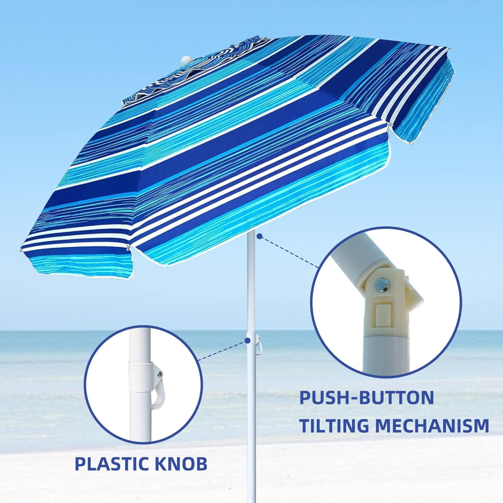 AMMSUN 6.5ft blue stripes sturdy beach umbrellas for sand has plastic knob for height adjustment and tilt