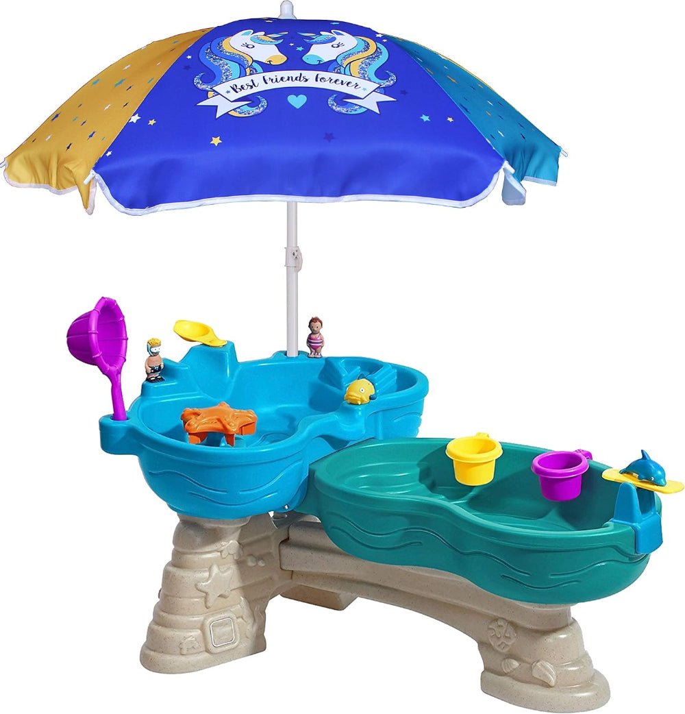 AMMSUN 47 inches child umbrella, unicorn umbrella for beach chair for kids is providing shade for the water table
