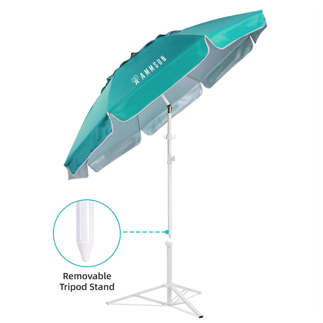 AMMSUN 6.5FT Turquoise portable shade with sombrilla de playa stand, featuring tilt steering function.