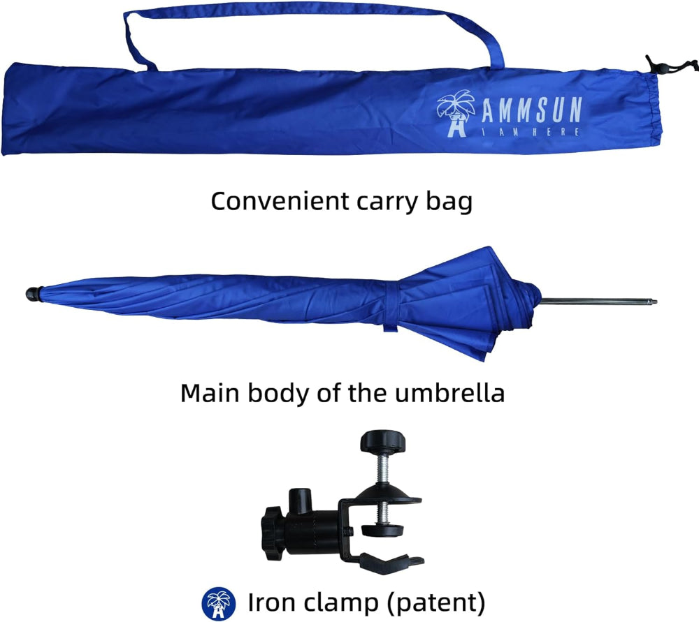 2 PCS AMMSUN 52 inches chair umbrellas with carry bags and patent universal clamps,Blue sport umbrella