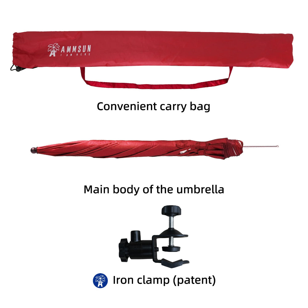 AMMSUN red 52 inches golf umbrella for chair with patent clamp and carry bag