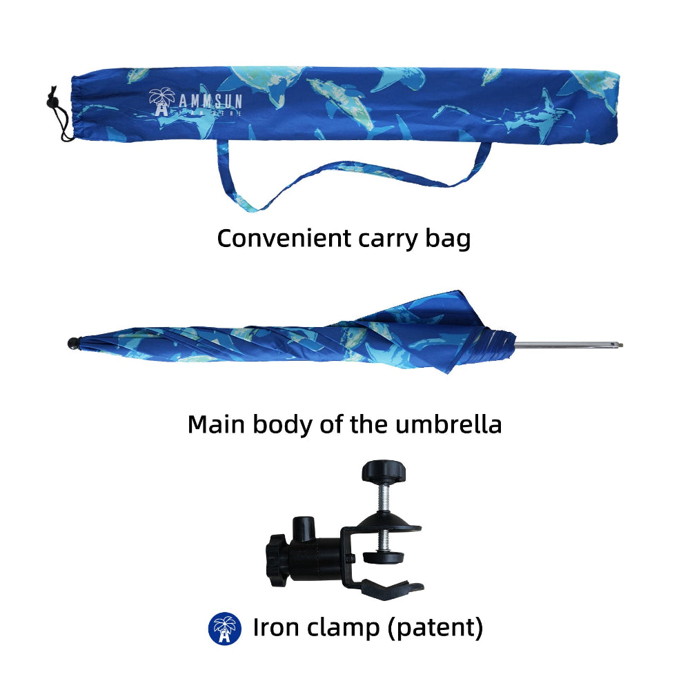 AMMSUN 52 inches chair umbrella with patent clamp,Sharks AMMSUN beach umbrella carry bag