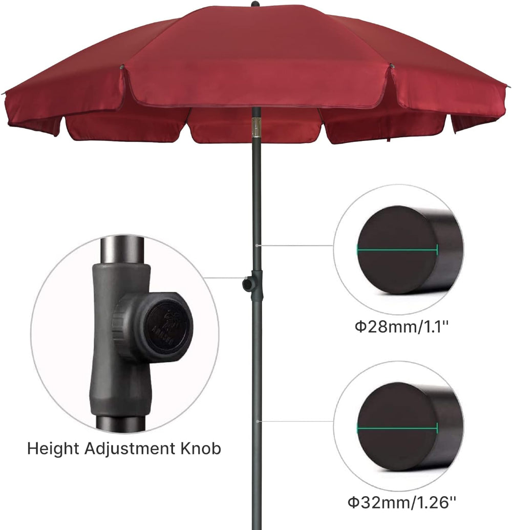 The AMMSUN 6.5ft maroon large patio umbrella includes 1.1” diameter upper pole and 1.26” lower pole