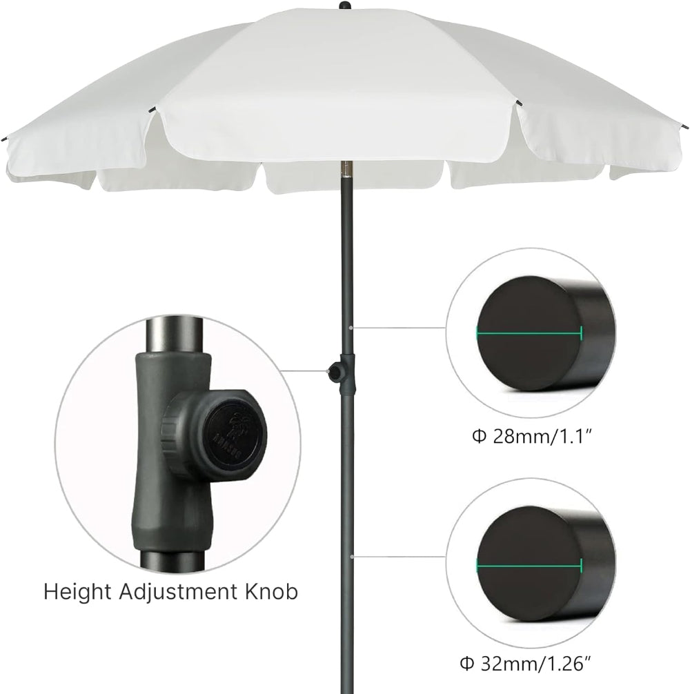 AMMSUN 6.5ft white patio umbrella for picnic table umbrella has 1.1” diameter upper pole and 1.26” diameter lower pole