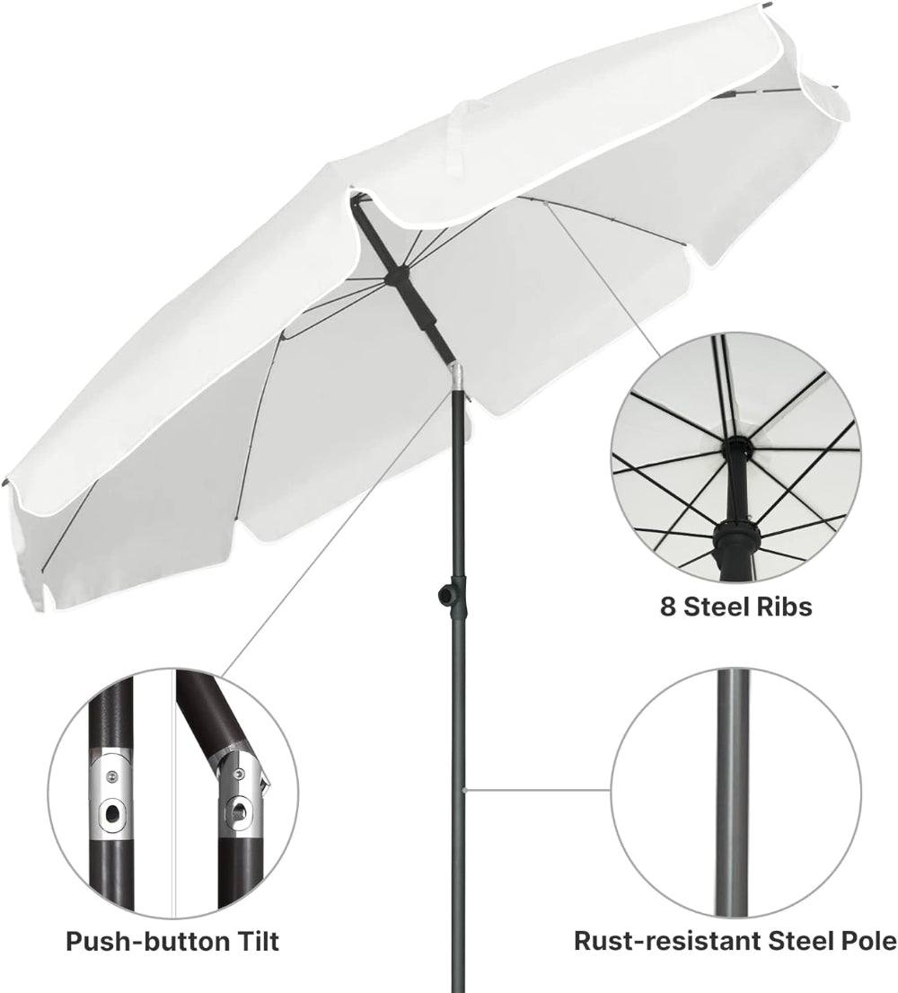 AMMSUN 6.5ft white patio balcony umbrella for outdoor patio with rust-resistant steel pole, steel ribs, tilt