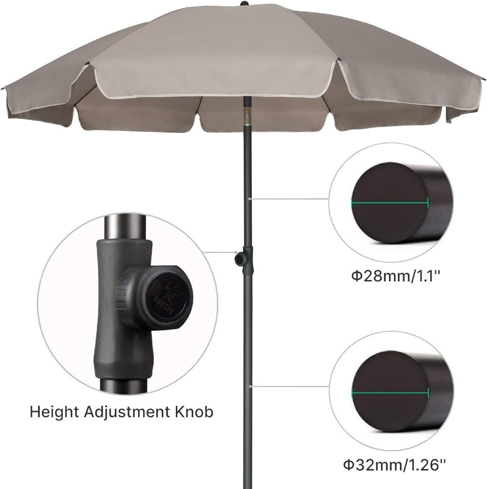 AMMSUN 6.5ft beige sun umbrella patio table umbrellas features a 1.1” diameter upper pole and a 1.26” lower pole.