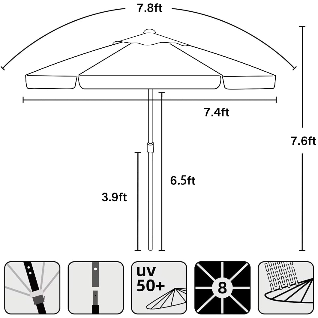 AMMSUN 7.8ft beachbub umbrella, Light blue check in 7.6ft height, is made of waterproof and uv protection fabric