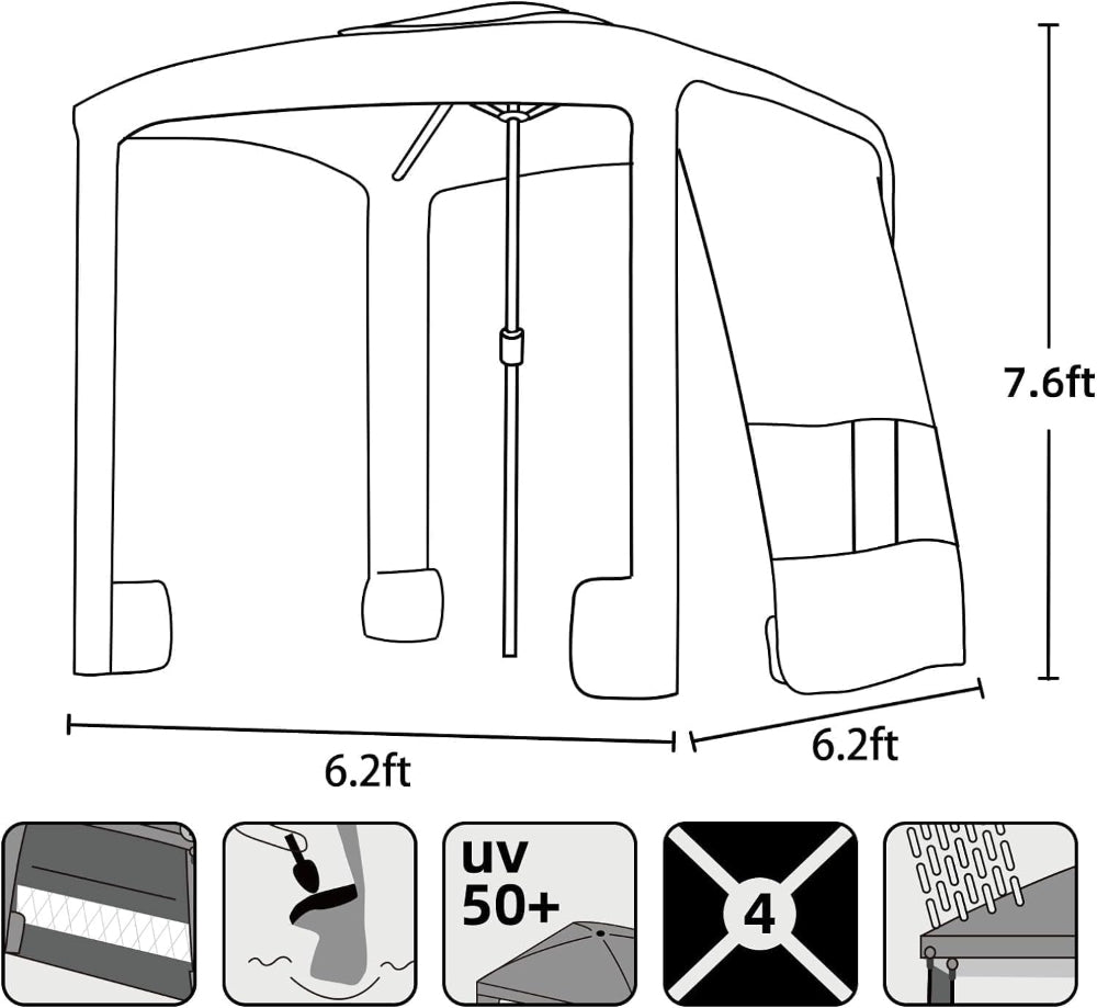 AMMSUN 6.2'×6.2' royal turquoise beach shade tent cabana with privacy sunwall in 7.6ft high, with sturdy ribs and sand bags