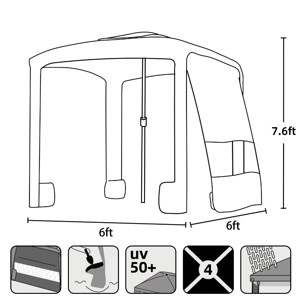 AMMSUN 6.2'×6.2' elegant pink beach cool cabana beach tent in 7.6ft high with privacy sunwall, has 4 sturdy ribs and sand bags