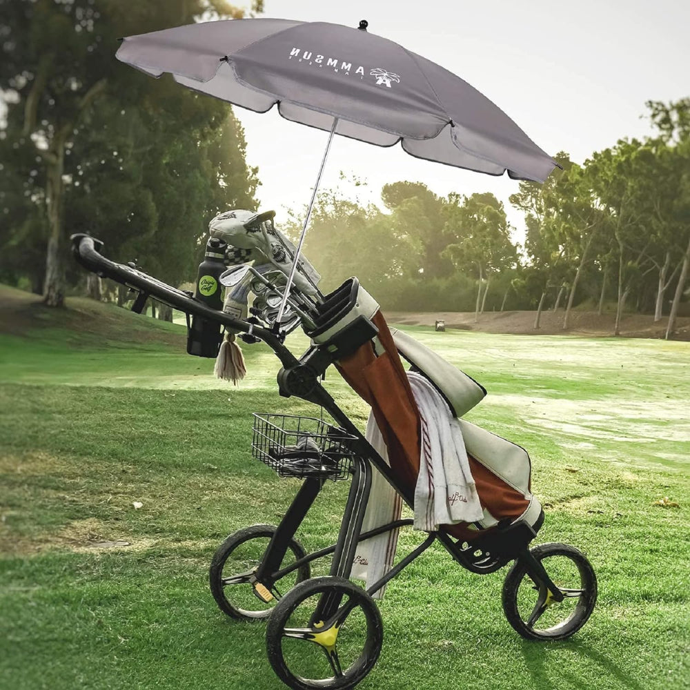 AMMSUN grey 43 inches durable umbrella for chair umbrella with Universal Clamp cliping on the golf cart