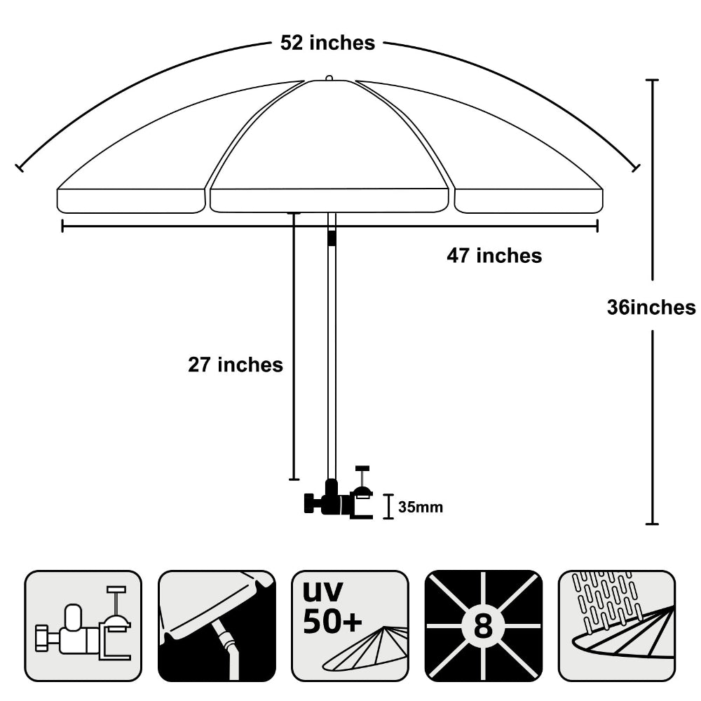 AMMSUN red uv 50+ and waterproof 52 inches chair umbrella 360-degree with patent clamp and 8 ribs